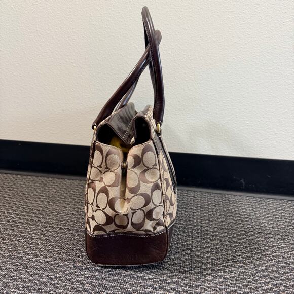 Coach Hampton Turnlock Shoulder Handbag w/Signature Brown Leather Canvas 15”x11” - Picture 8 of 16